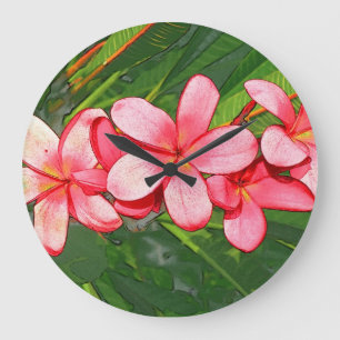 Pink Tropical Frangipani Art Large Clock