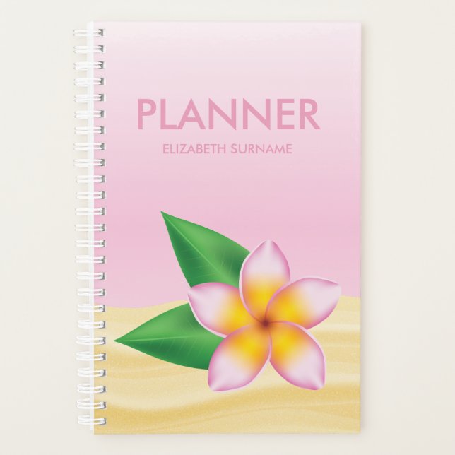 Pink Tropical Frangipani Flower Personalised Name Planner (Front)