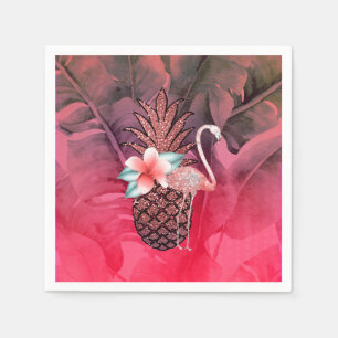 Pink Tropical Glitter Pineapple Luau Party Napkin