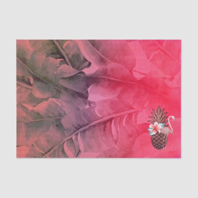 Pink Tropical Glitter Pineapple Luau Party Tissue Paper (Front)