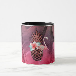Pink Tropical Glitter Pineapple Palm Leaves Chic Mug