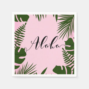 Pink Tropical Green Leaves Beach Summer Aloha Luau Napkin