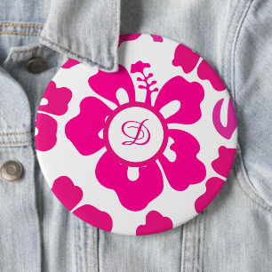 Pink tropical Hawaii Hibiscus Floral Pattern 6 Cm Round Badge