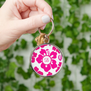 Pink tropical Hawaii Hibiscus Floral Pattern Key Ring