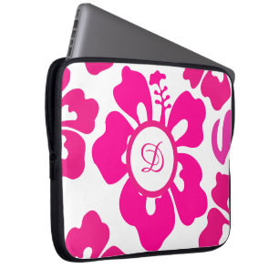 Pink tropical Hawaii Hibiscus Floral Pattern Laptop Sleeve