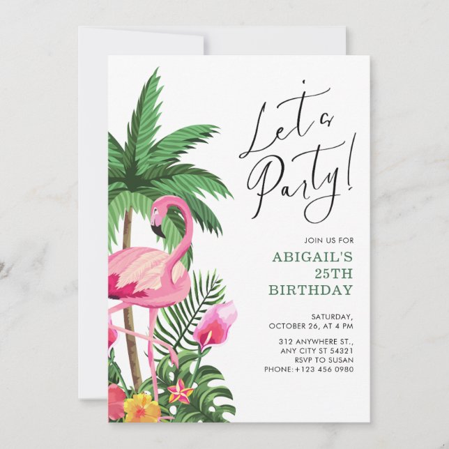 Pink Tropical Hawaiian 25th Birthday Invitation   (Front)