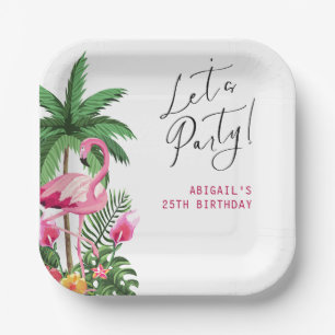 Pink Tropical Hawaiian 25th Birthday Invitation Paper Plate