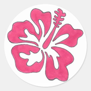 Pink Tropical Hawaiian Hibiscus Floral Flower Classic Round Sticker
