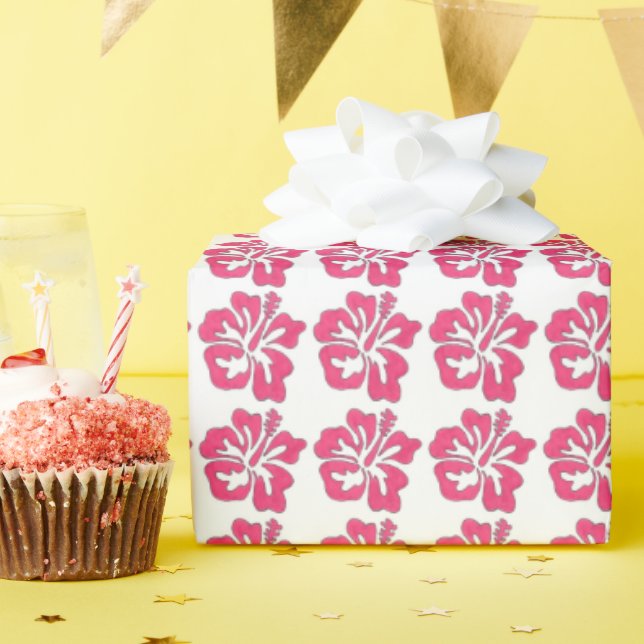 Pink Tropical Hawaiian Luau Hibiscus Flower Floral Wrapping Paper (Birthday Party)