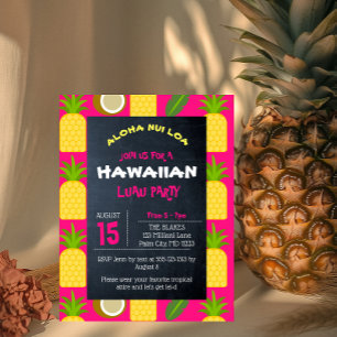 Pink Tropical Hawaiian Luau Party Invitation Postcard