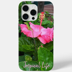 Pink Tropical Hibiscus Flower Camouflaged Lizard iPhone 15 Pro Max Case