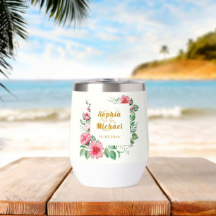 Pink Tropical Hibiscus Flowers and Lush Green