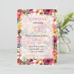 Pink Tropical Hibiscus Flowers Birthday Invitation