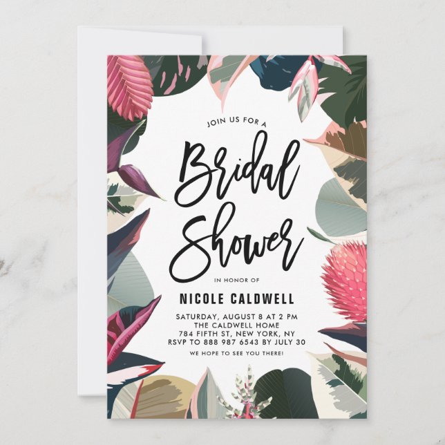Pink Tropical Houseplants Frame Bridal Shower Invitation (Front)