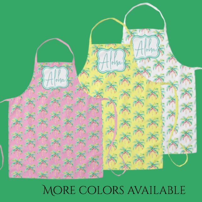 Pink Tropical Island Palm All-Over Print Apron (Aloha multicolor palm trees)