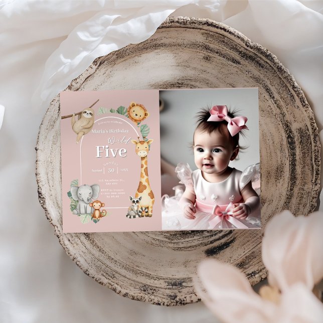 Pink Tropical Jungle Safari Animals birthday Invitation (Creator Uploaded)