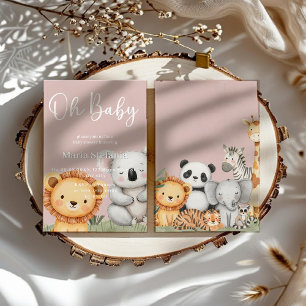 Pink Tropical Jungle Safari Baby Shower Animals I Invitation