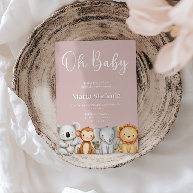 Pink Tropical Jungle Safari Baby Shower Animals  Invitation (Creator Uploaded)