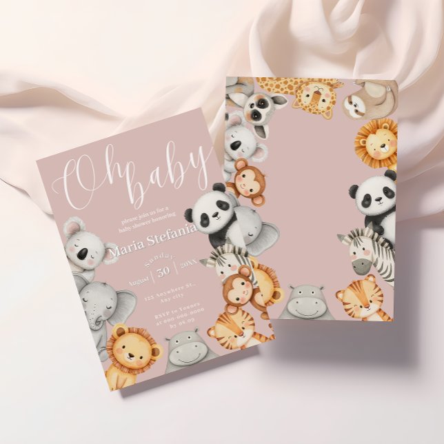 Pink Tropical Jungle Safari Baby Shower Animals  Invitation (Creator Uploaded)