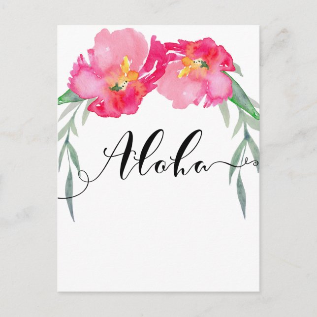 Pink Tropical Leaf Floral Aloha Save the Date Announcement Postcard (Front)
