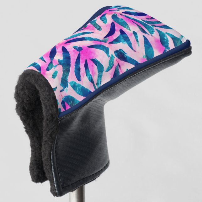 Pink Tropical Leaf Pattern  Golf Head Cover (3/4 Front)