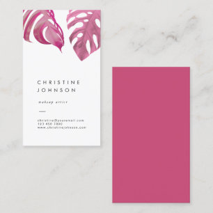 pink tropical leaves business card
