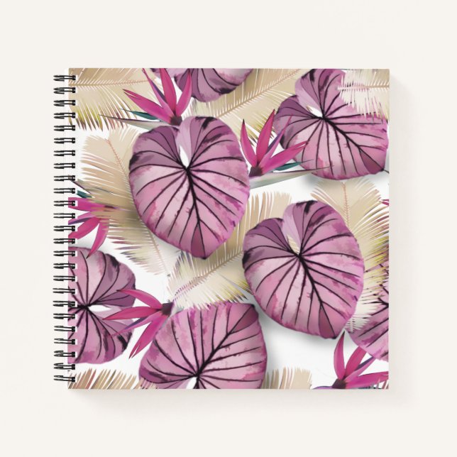 Pink tropical leaves notebook (Front)