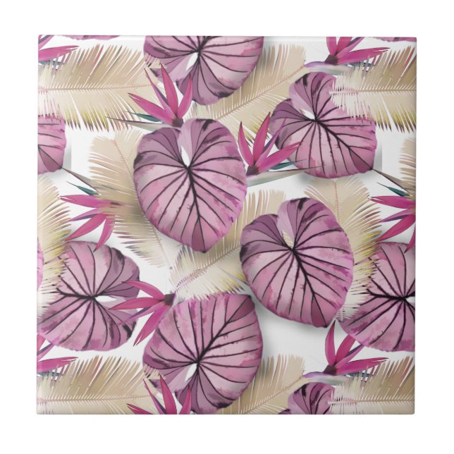 Pink tropical leaves tile (Front)