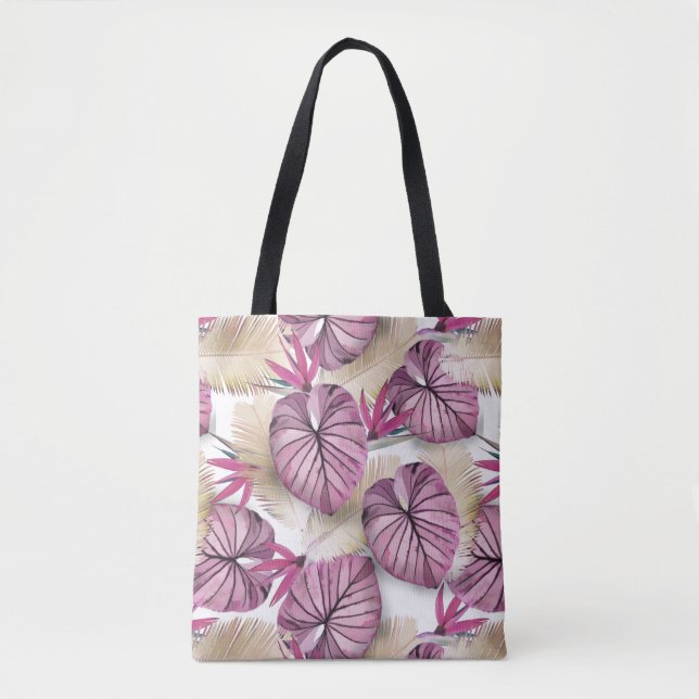 Pink tropical leaves tote bag (Front)