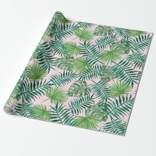 Pink Tropical Leaves Vacation Wrapping Paper