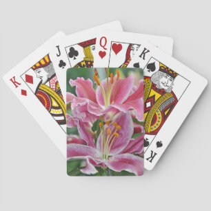 Pink tropical lily flowers playing cards