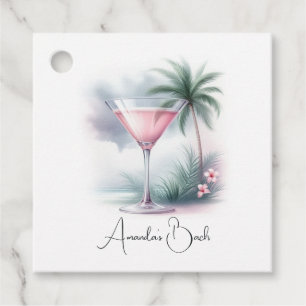 Pink Tropical Martini Bachelorette Favour Tags