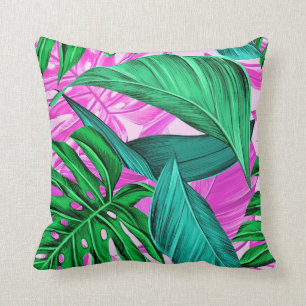 Pink Tropical Palm Leaf Cushion