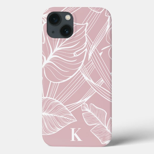 Pink Tropical Palm Leaf Pattern Monogram Case-Mate iPhone Case (Back)
