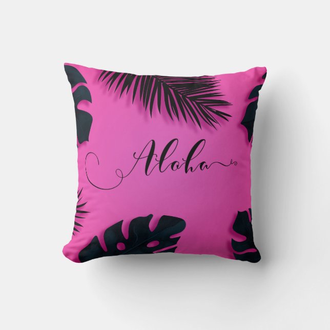 Pink Tropical Palm Leaves Hawaiian Summer Aloha Cushion (Front)