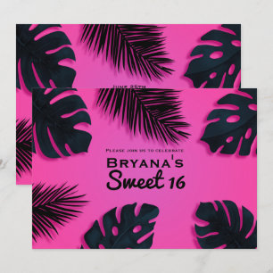 Pink Tropical Palm Leaves Luau Party Invitations