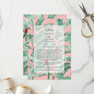 Pink Tropical Palm Leaves Wedding Itinerary  Programme