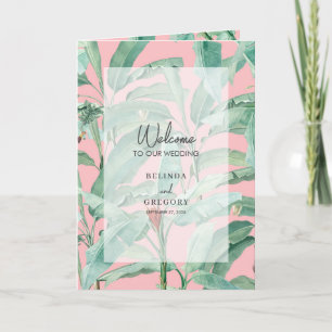 Pink Tropical Palm Leaves Wedding Order of Service Programme