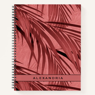 Pink Tropical Palm Leaves   Your Name Custom Notebook
