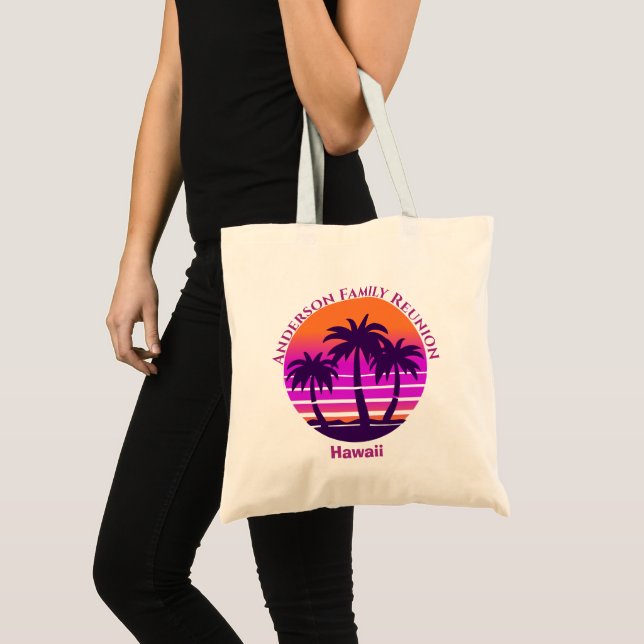 Pink Tropical Palm Tree Beach Vacation Tote Bag (Front (Product))