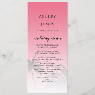 Pink Tropical Palm Tree Beach Wedding Menu