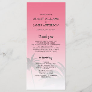 Pink Tropical Palm Tree Beach Wedding Programme