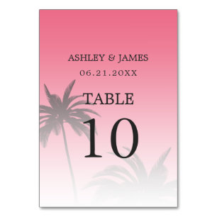 Pink Tropical Palm Tree Beach Wedding Table Number