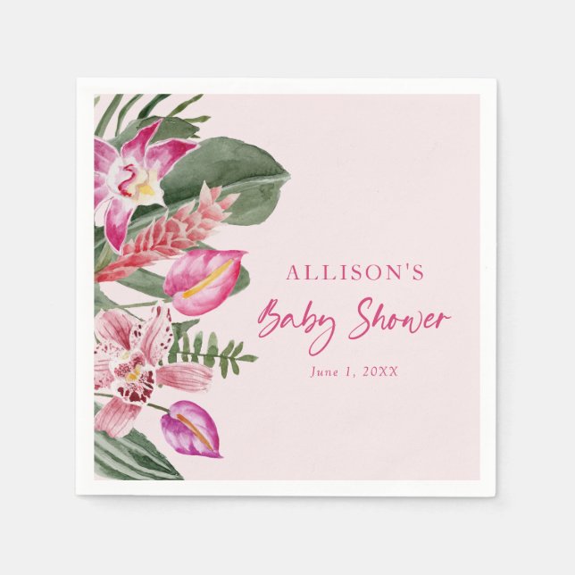 Pink Tropical Paper Napkin (Front)