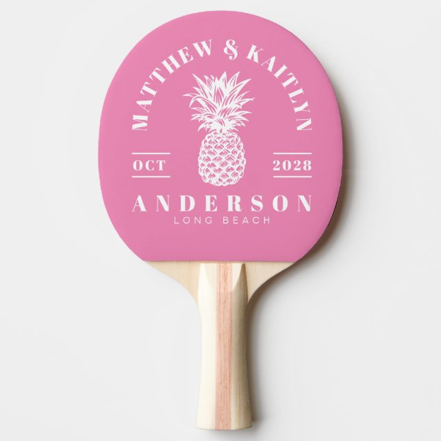 Pink Tropical Pineapple Wedding Ping Pong Paddle (Front)