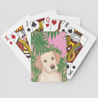 Pink Tropical Playing Cards with Cute Yellow Lab