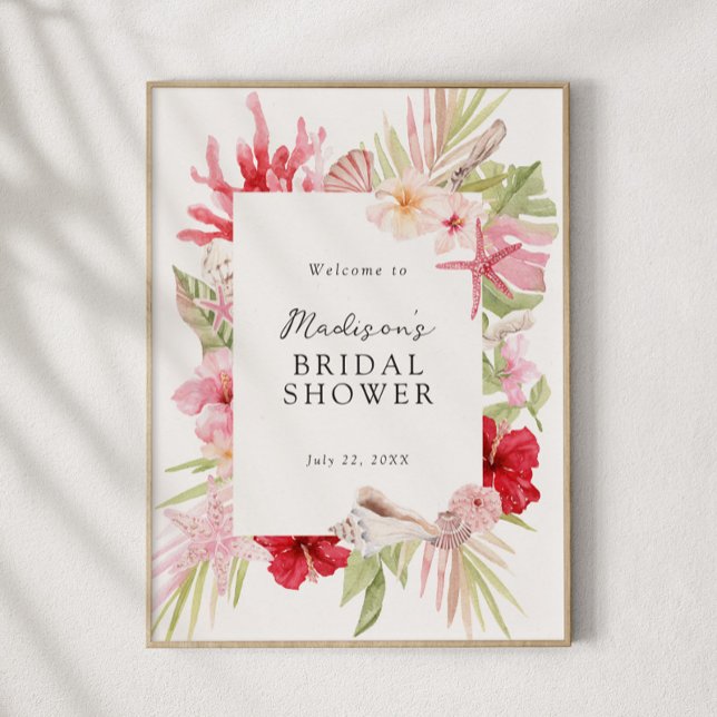 Pink Tropical Sea Shell Bridal Shower Welcome Poster (Creator Uploaded)