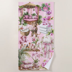 Pink Tropical Spa Cabana Beach Towel