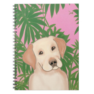 Pink Tropical Spiral Notebook with Cute Yellow Lab