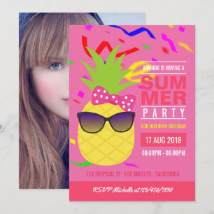 Pink Tropical Summer Girl Birthday Party photo Invitation